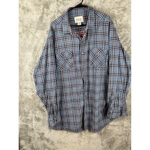 True Nation Plaid Button Up Shirt Mens 2XL Tall Blue Preppy Dadcore Cotton‎